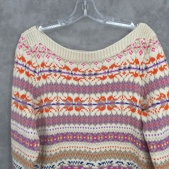 Ralph Lauren LRL Fair Isle Knit Tunic Sweater 1X Boat Neck Cream Colorful New - Picture 4 of 12